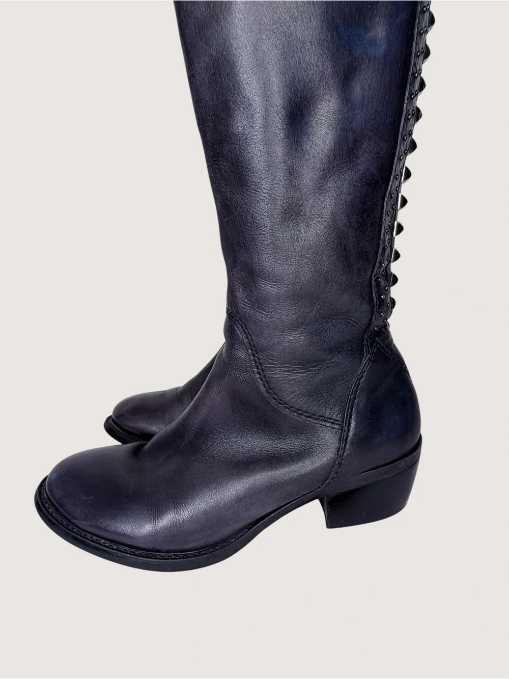 Vince Camuto black studded goth knee high boots